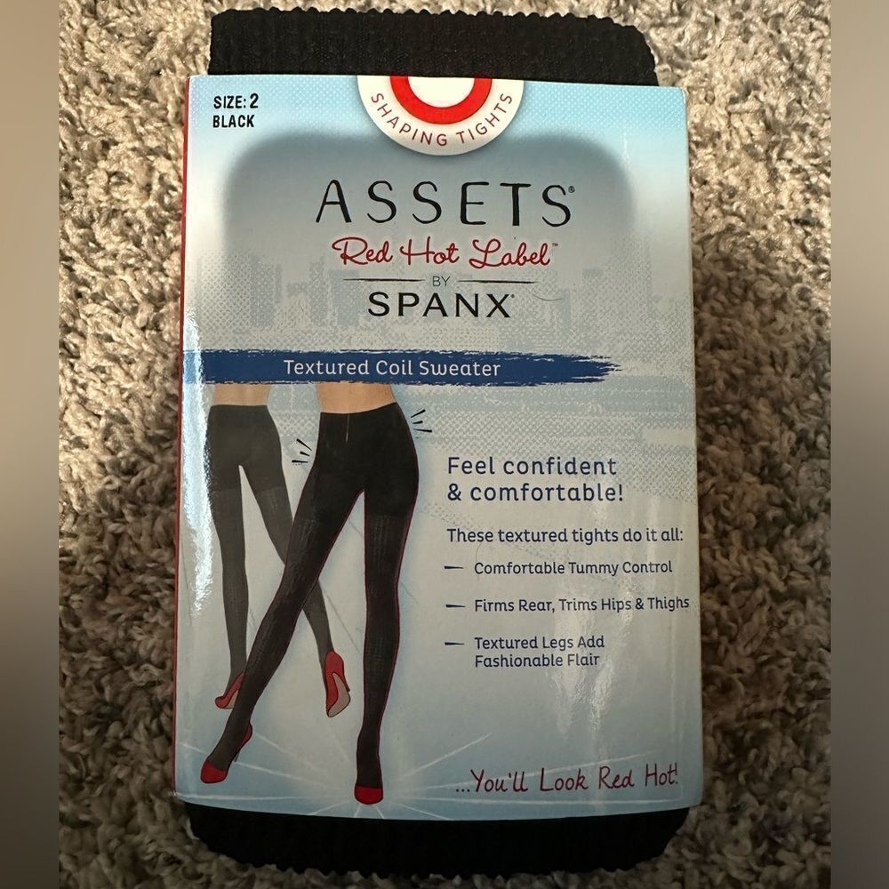 Assets by Spanx Black Coil Sweater Textured Tights Size 2 NWT